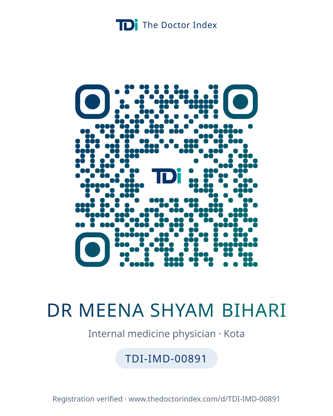 QR card for Dr Meena Shyam Bihari, TDI-IMD-00891