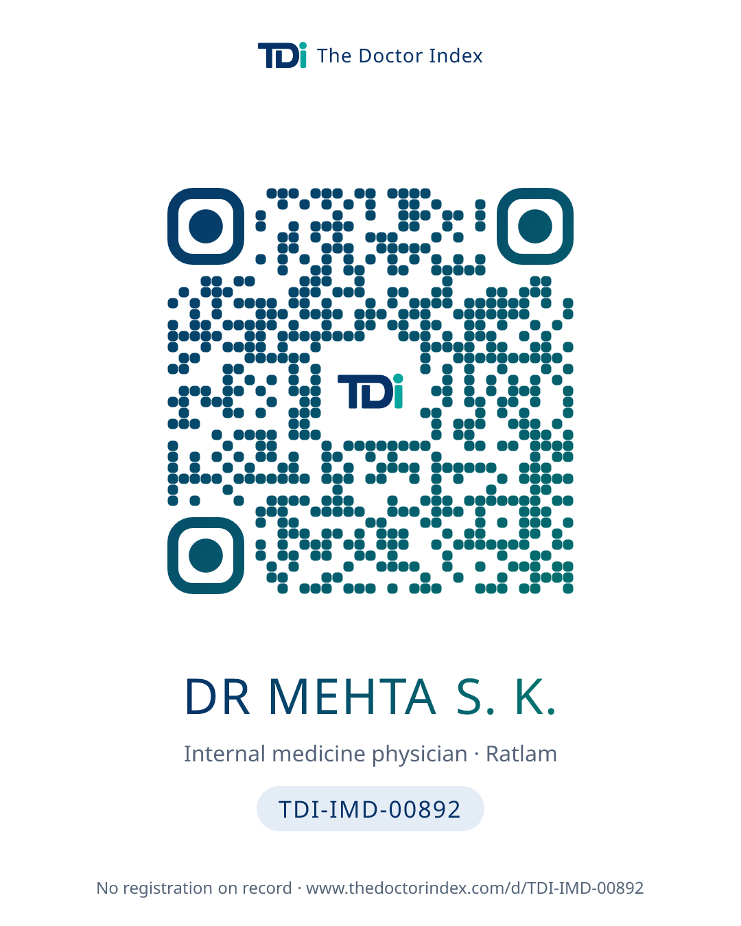QR card for Dr Mehta S. K., TDI-IMD-00892