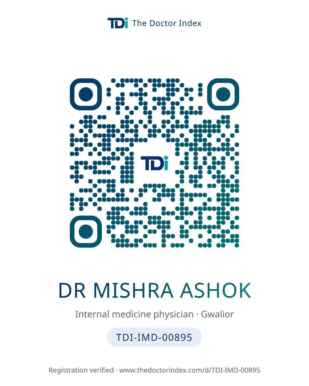 QR card for Dr Mishra Ashok, TDI-IMD-00895