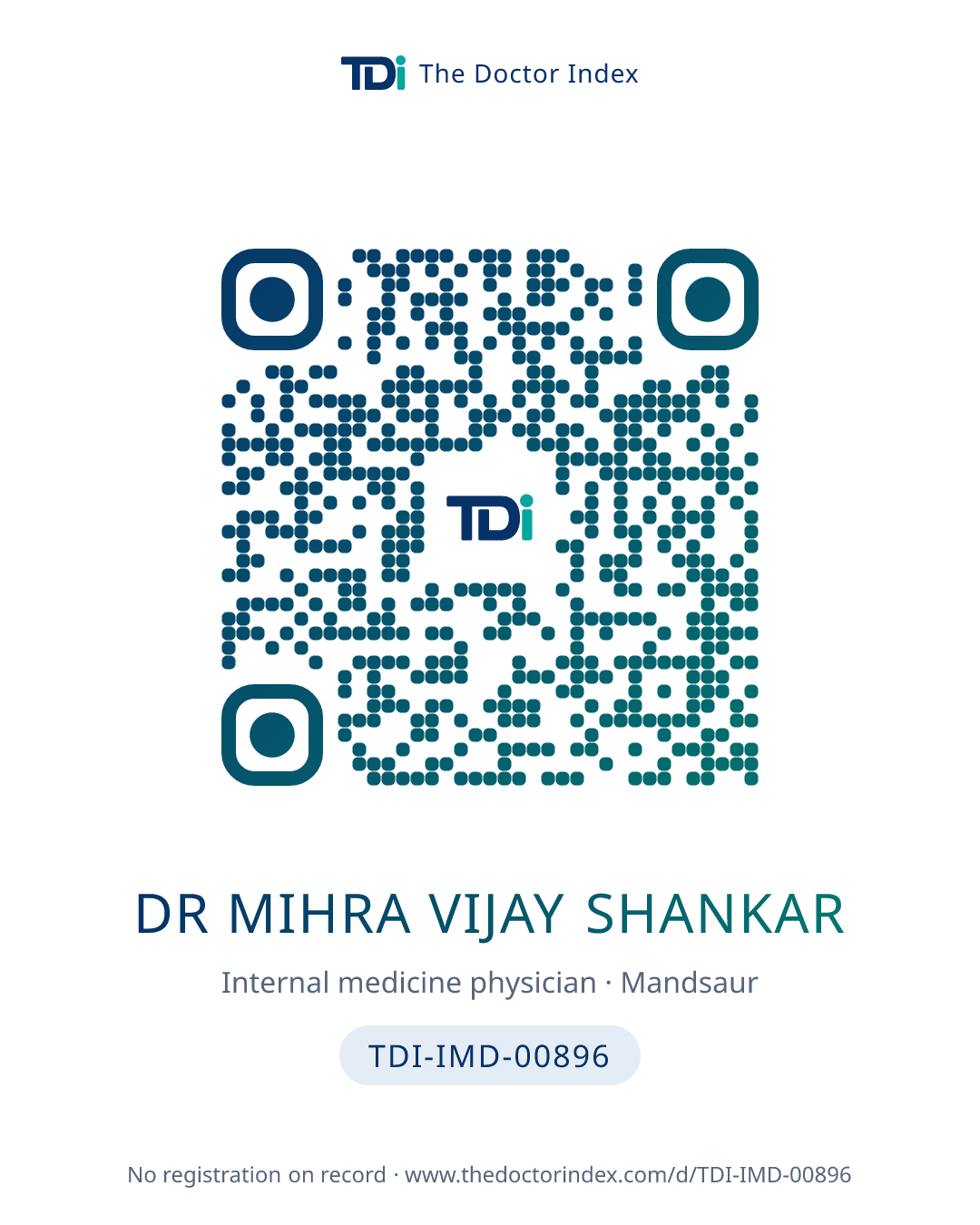 QR card for Dr Mihra Vijay Shankar, TDI-IMD-00896