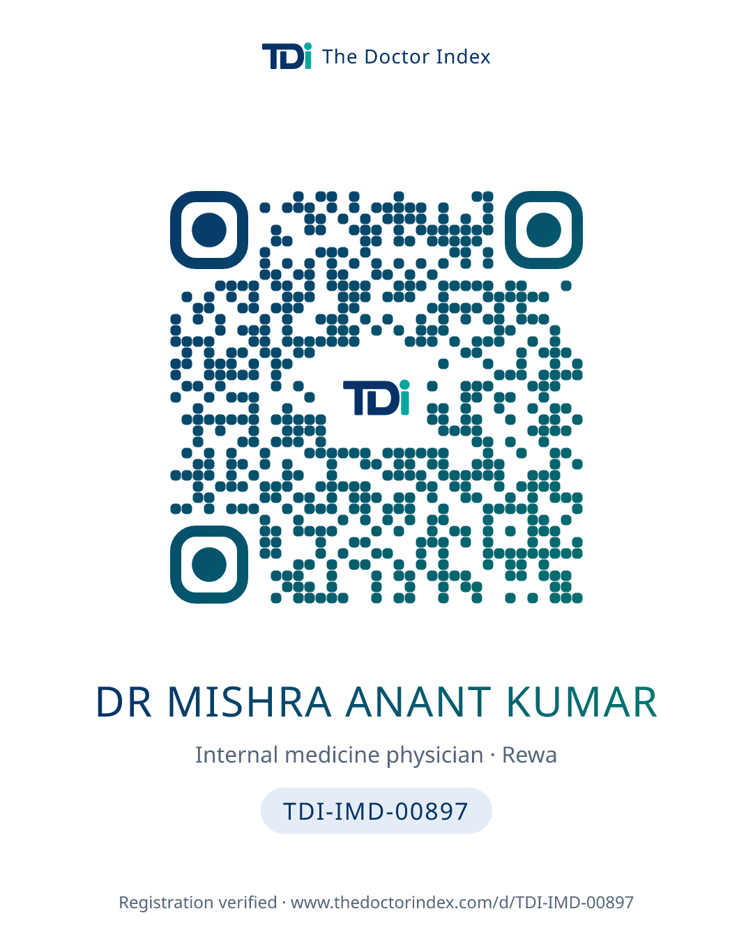 QR card for Dr Mishra Anant Kumar, TDI-IMD-00897