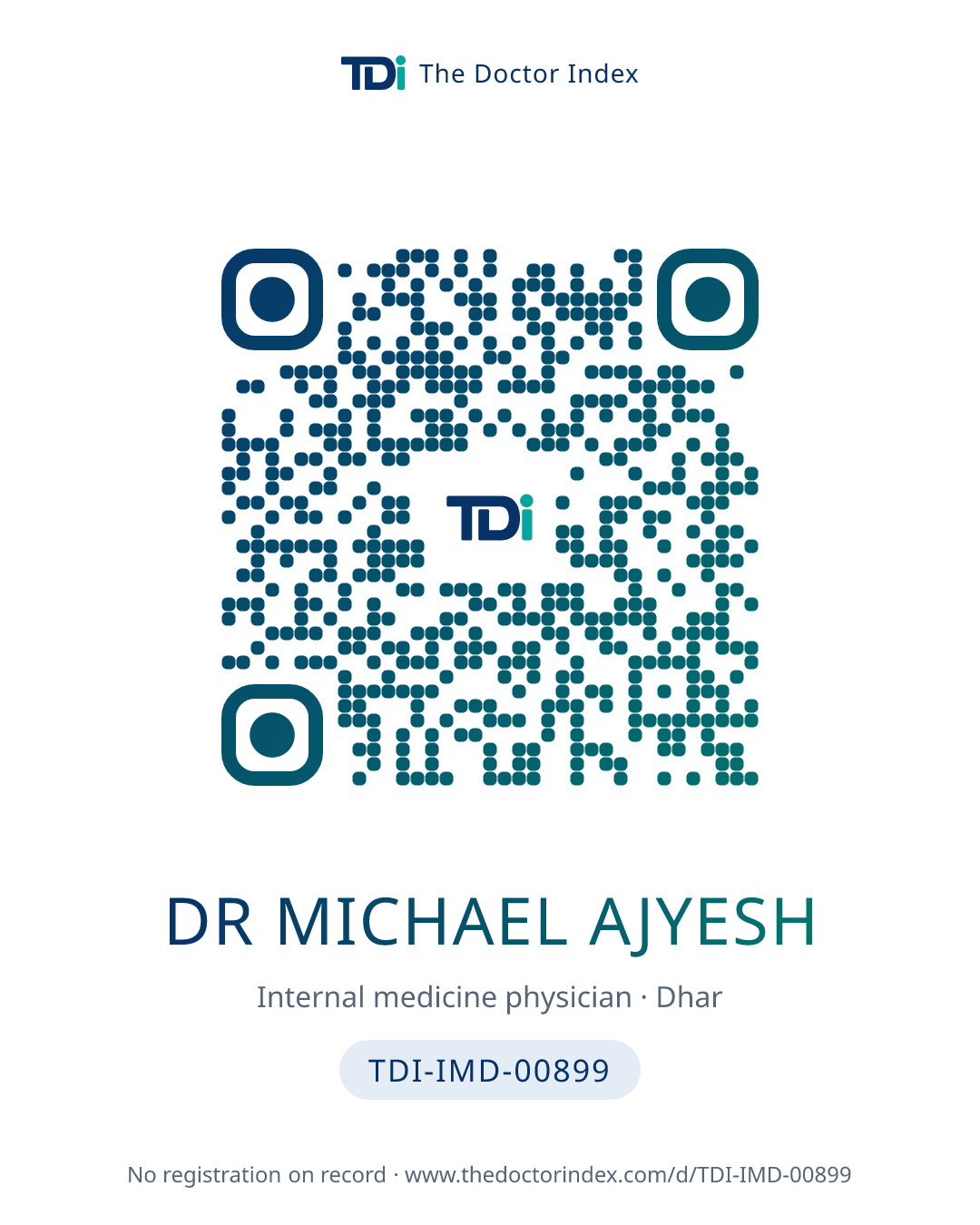 QR card for Dr Michael Ajyesh, TDI-IMD-00899