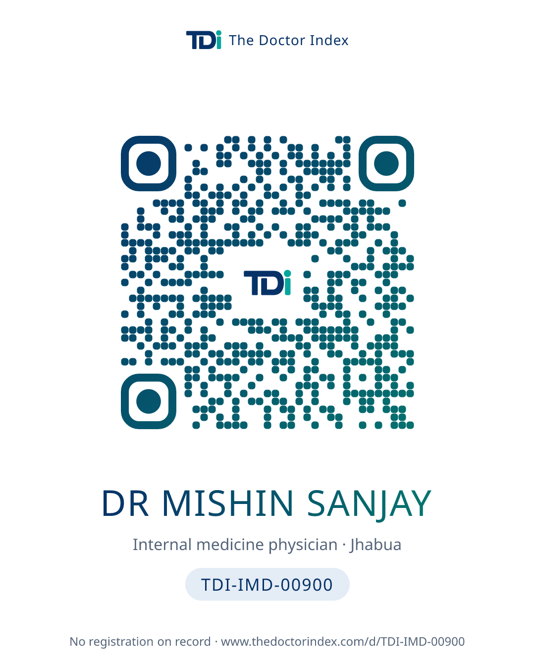QR card for Dr Mishin Sanjay, TDI-IMD-00900