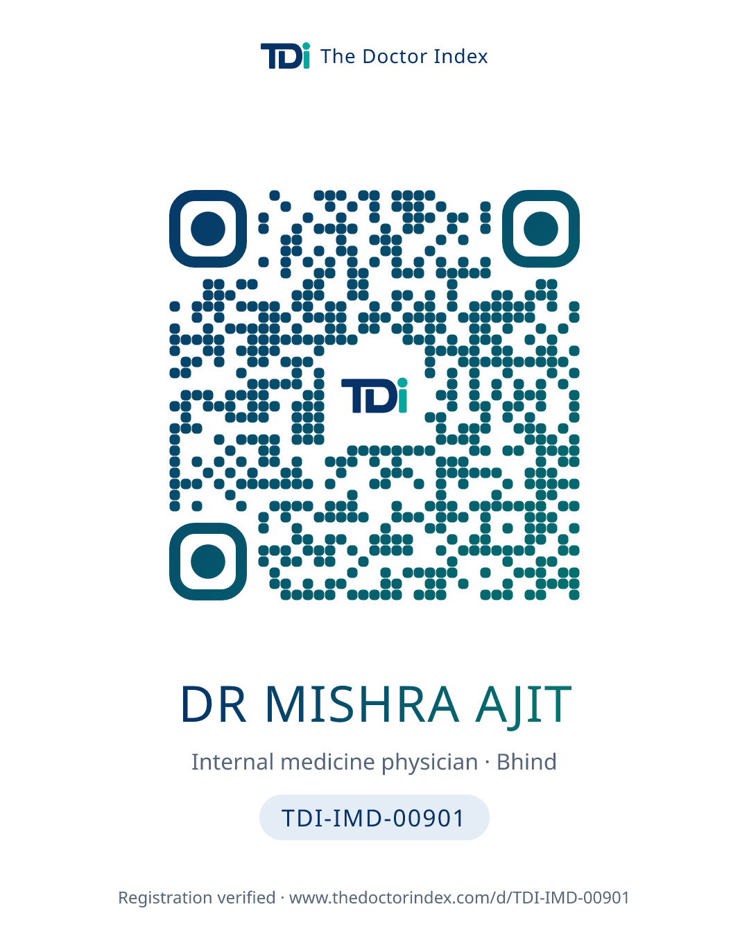 QR card for Dr Mishra Ajit, TDI-IMD-00901