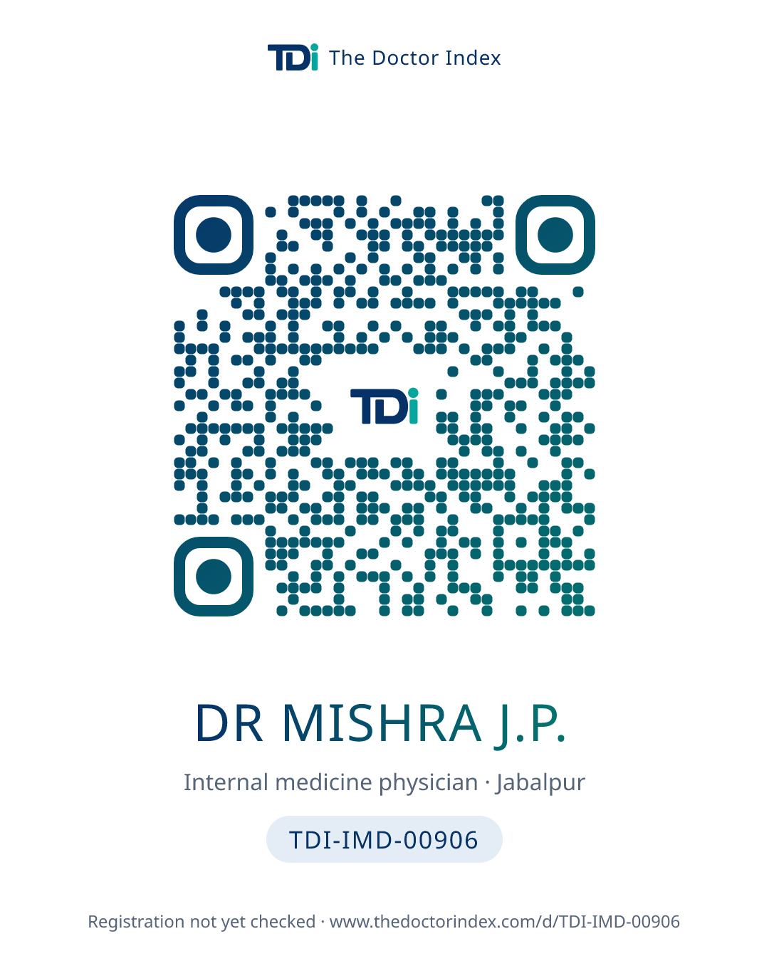 QR card for Dr Mishra J.P., TDI-IMD-00906