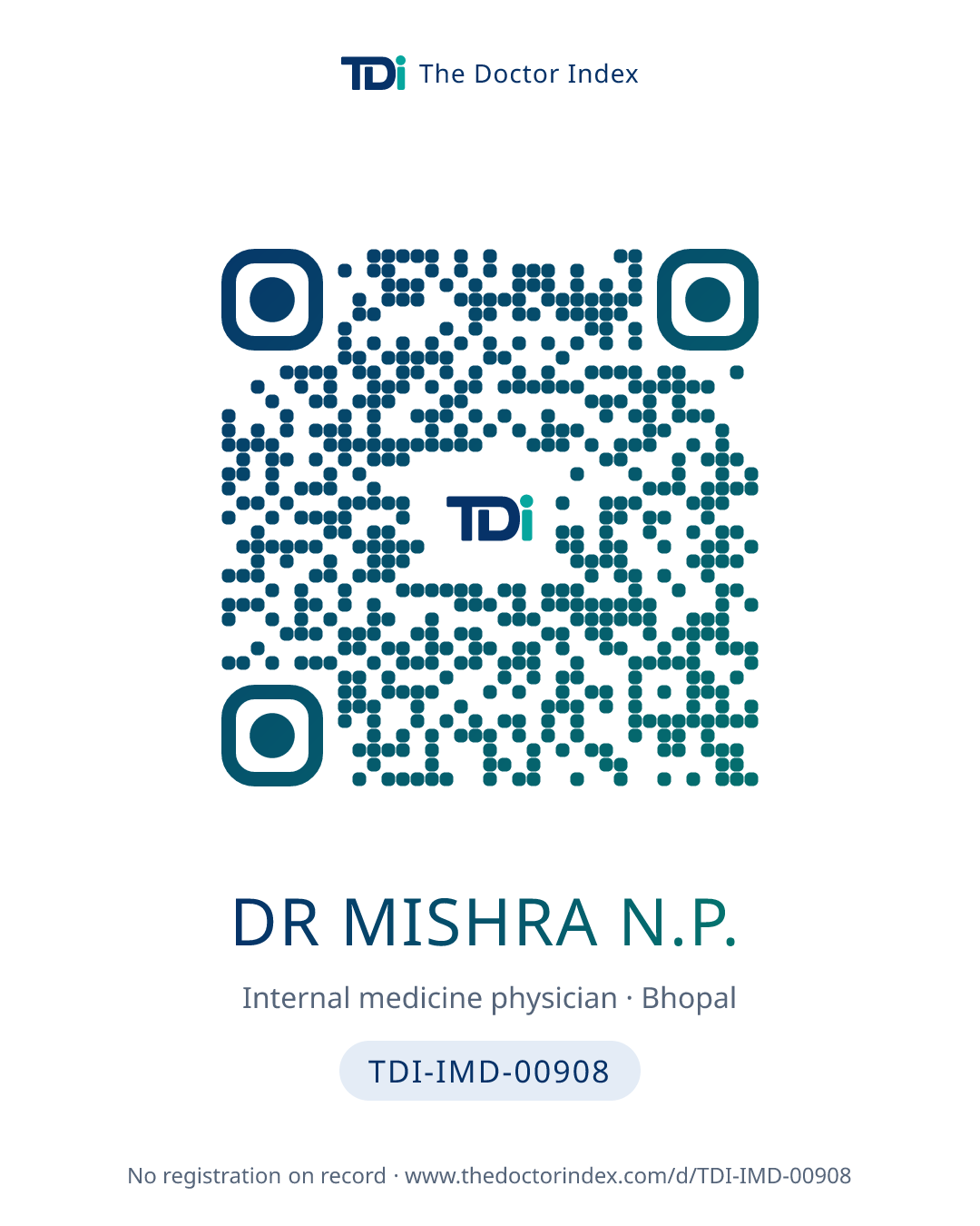QR card for Dr Mishra N.P., TDI-IMD-00908