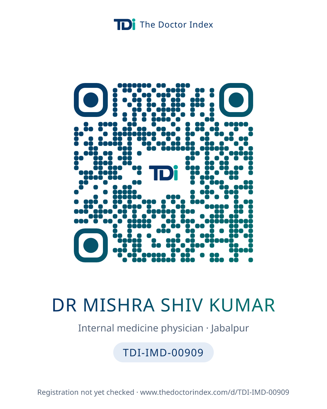 QR card for Dr Mishra Shiv Kumar, TDI-IMD-00909