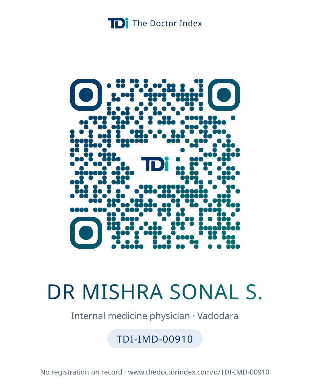 QR card for Dr Mishra Sonal S., TDI-IMD-00910