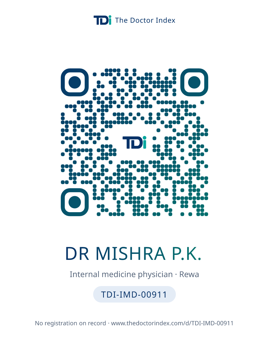 QR card for Dr Mishra P.K., TDI-IMD-00911
