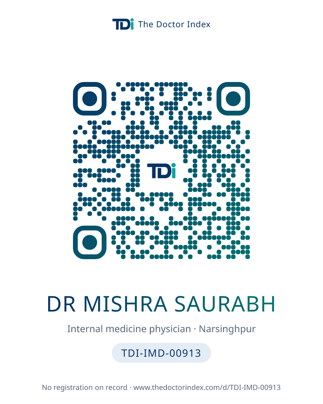 QR card for Dr Mishra Saurabh, TDI-IMD-00913