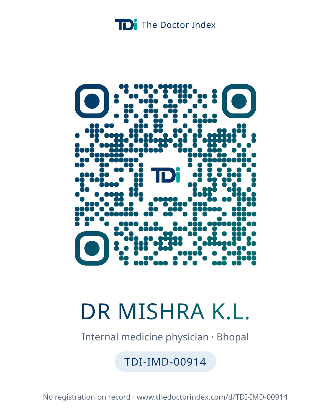QR card for Dr Mishra K.L., TDI-IMD-00914