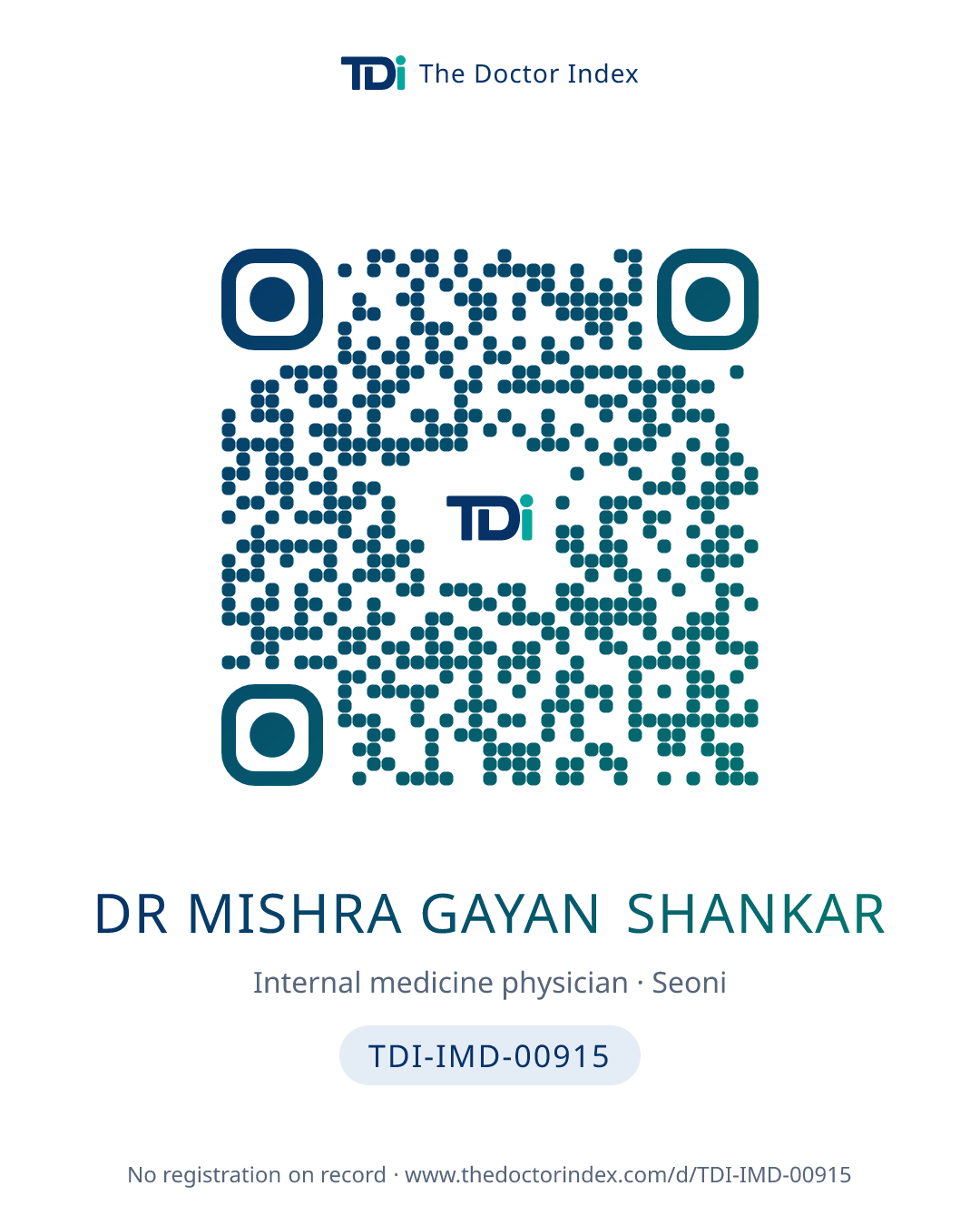 QR card for Dr Mishra Gayan Shankar, TDI-IMD-00915