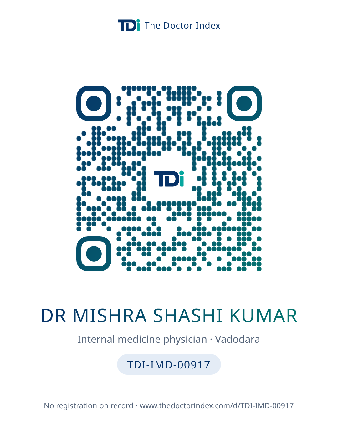 QR card for Dr Mishra Shashi Kumar, TDI-IMD-00917