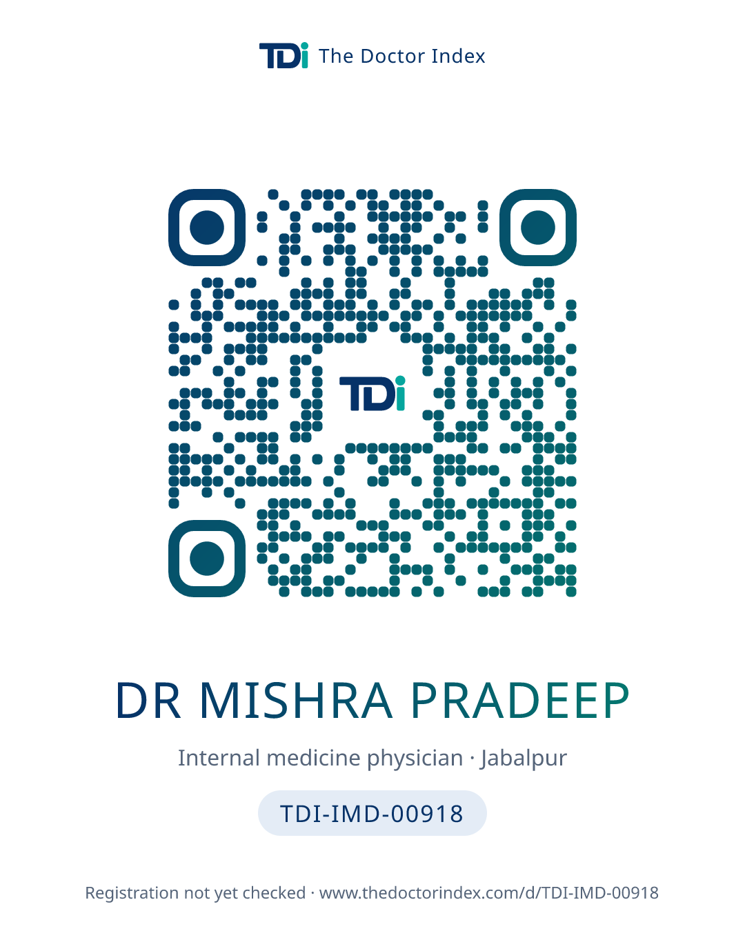 QR card for Dr Mishra Pradeep, TDI-IMD-00918