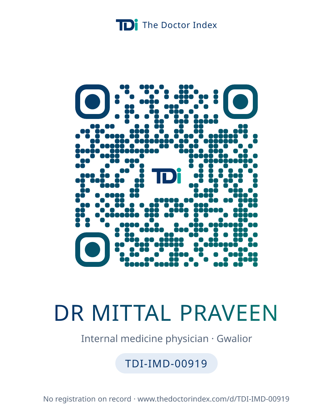 QR card for Dr Mittal Praveen, TDI-IMD-00919