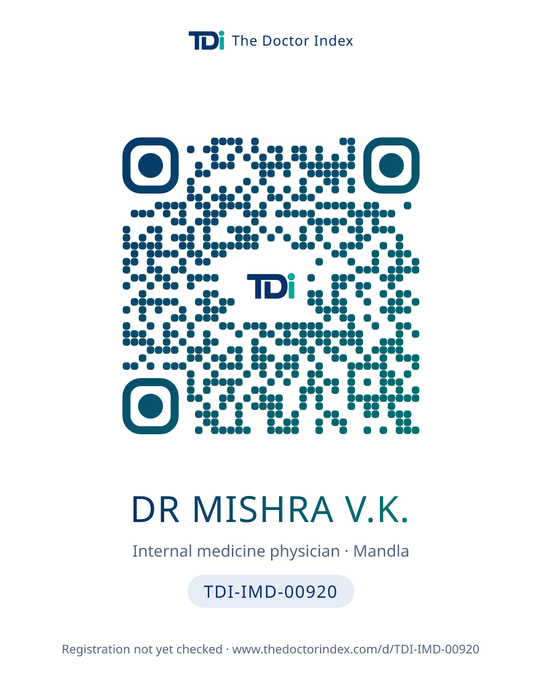 QR card for Dr Mishra V.K., TDI-IMD-00920