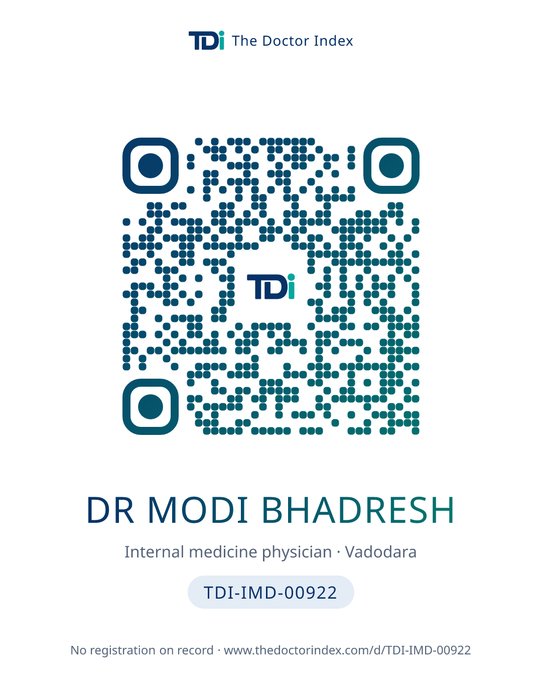 QR card for Dr Modi Bhadresh, TDI-IMD-00922