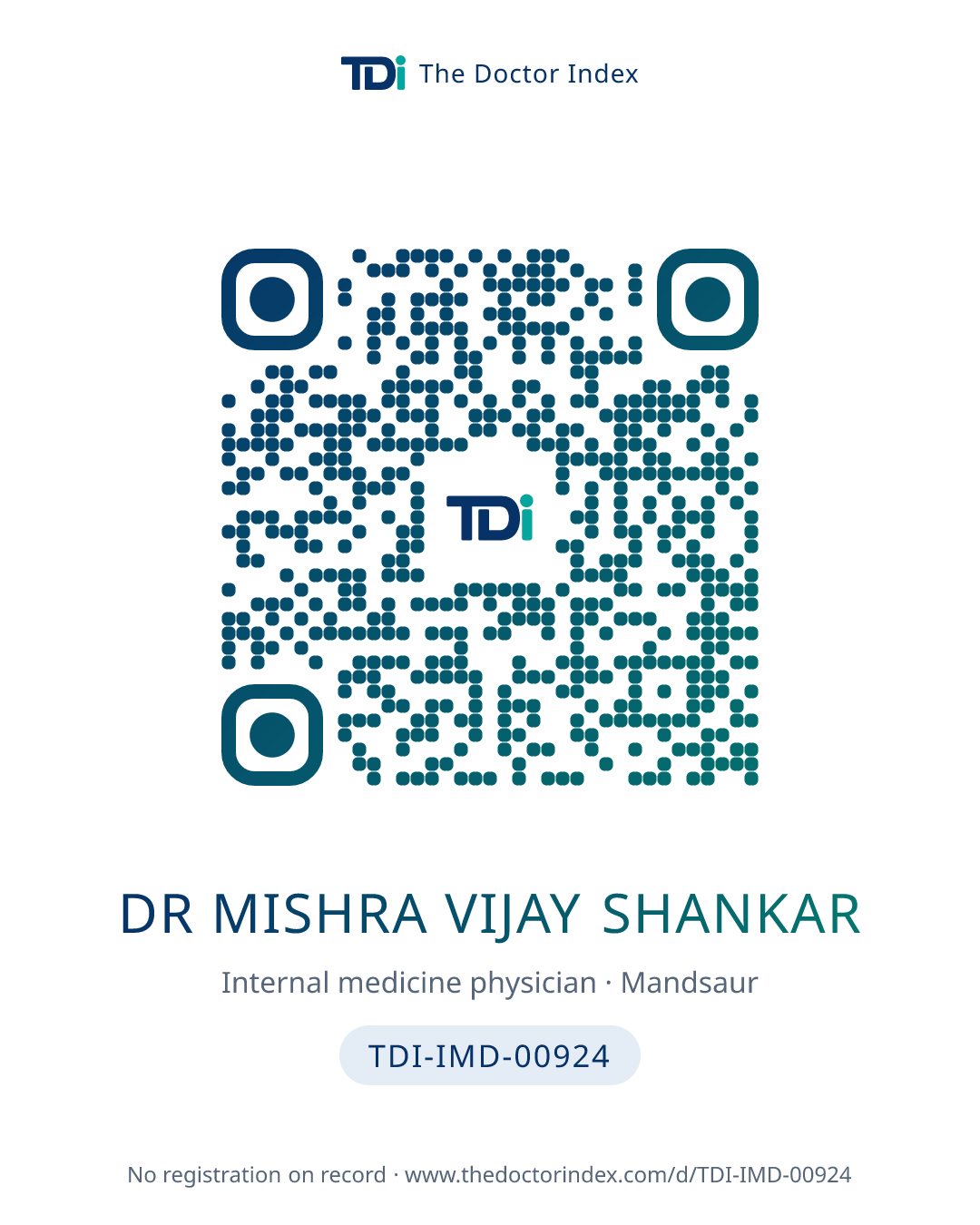 QR card for Dr Mishra Vijay Shankar, TDI-IMD-00924