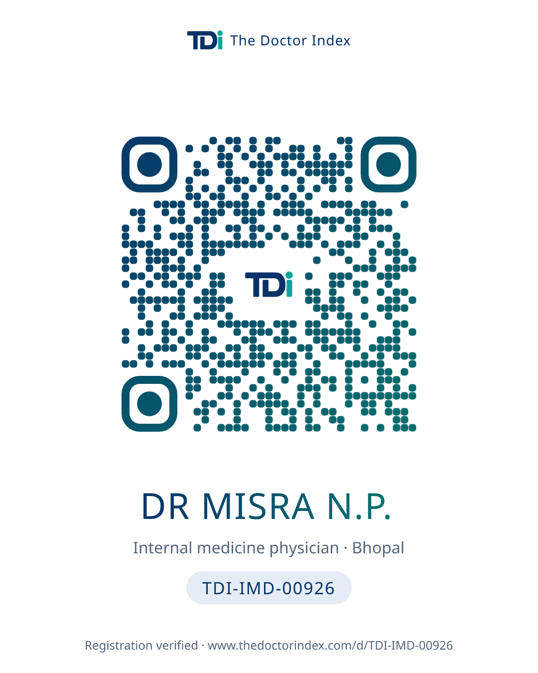QR card for Dr Misra N.P., TDI-IMD-00926