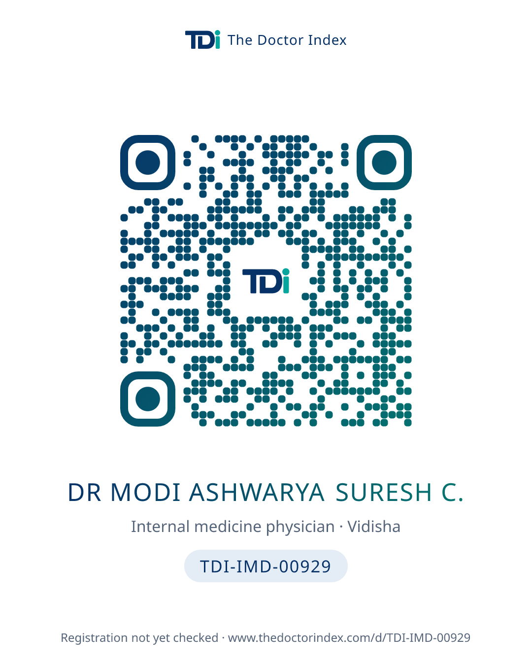 QR card for Dr Modi Ashwarya Suresh C., TDI-IMD-00929