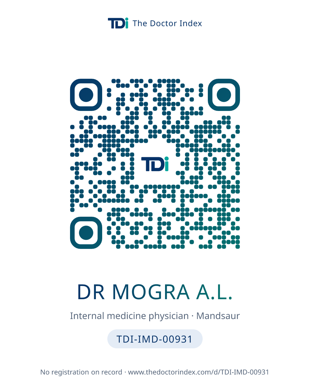 QR card for Dr Mogra A.L., TDI-IMD-00931