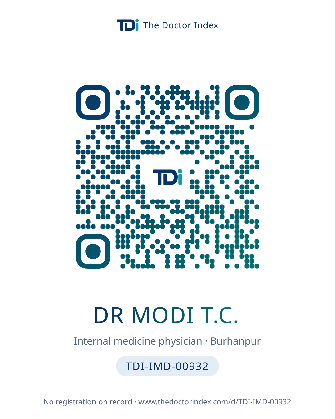QR card for Dr Modi T.C., TDI-IMD-00932