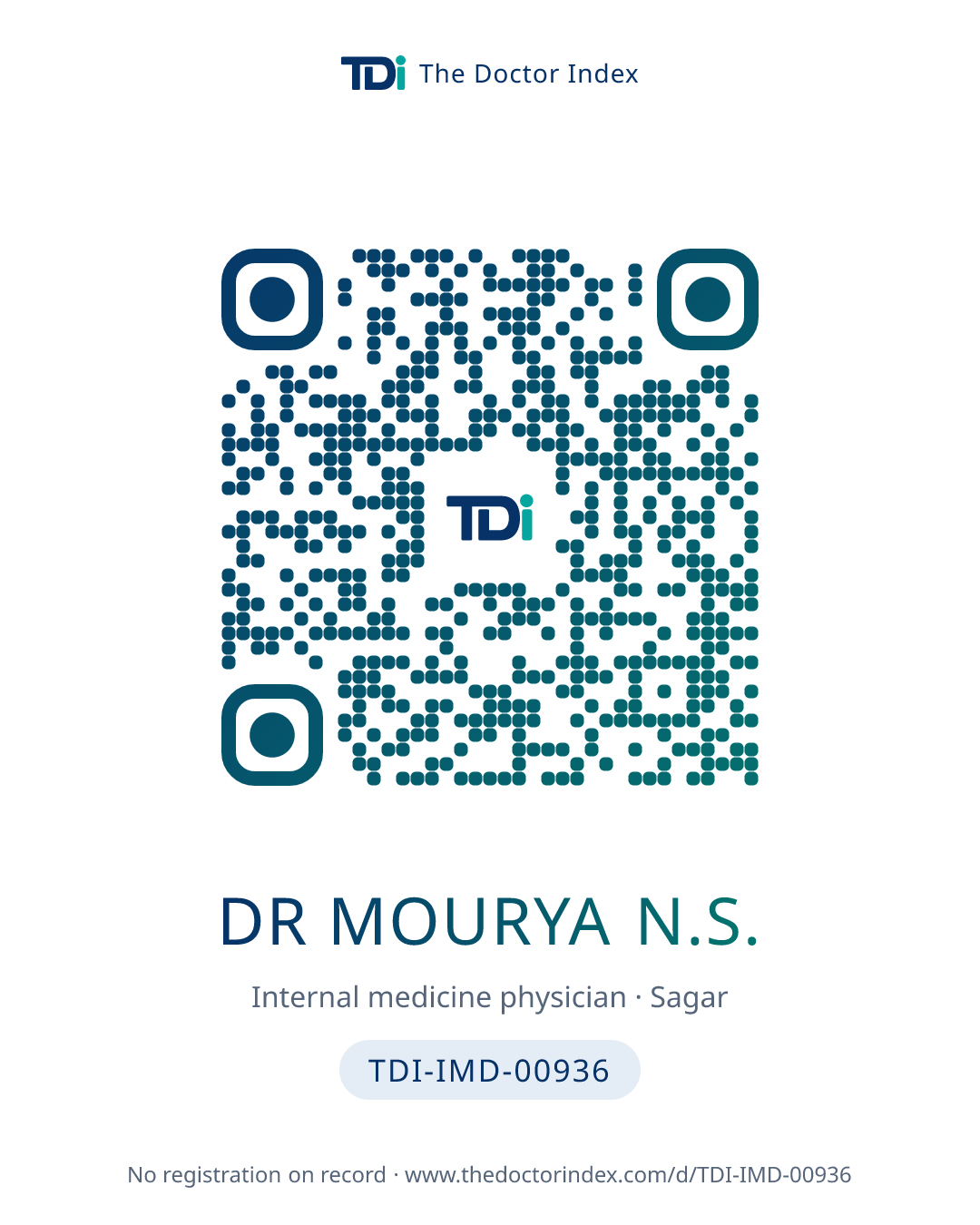 QR card for Dr Mourya N.S., TDI-IMD-00936
