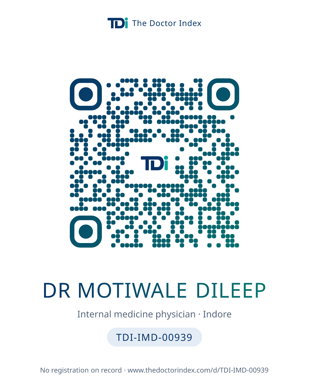 QR card for Dr Motiwale Dileep, TDI-IMD-00939