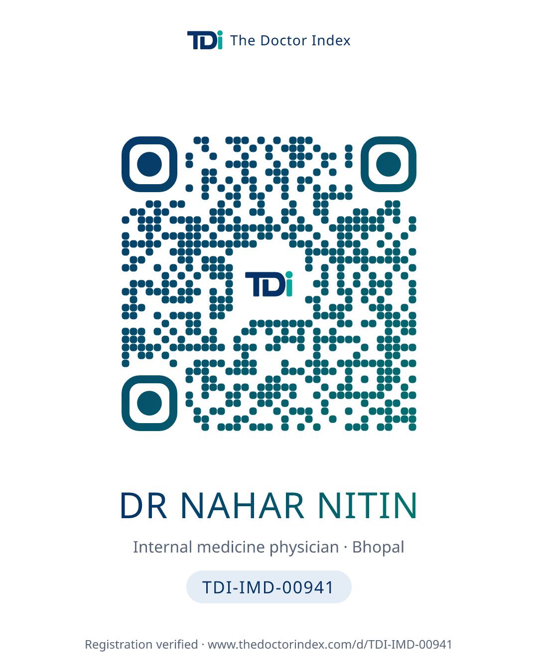 QR card for Dr Nahar Nitin, TDI-IMD-00941