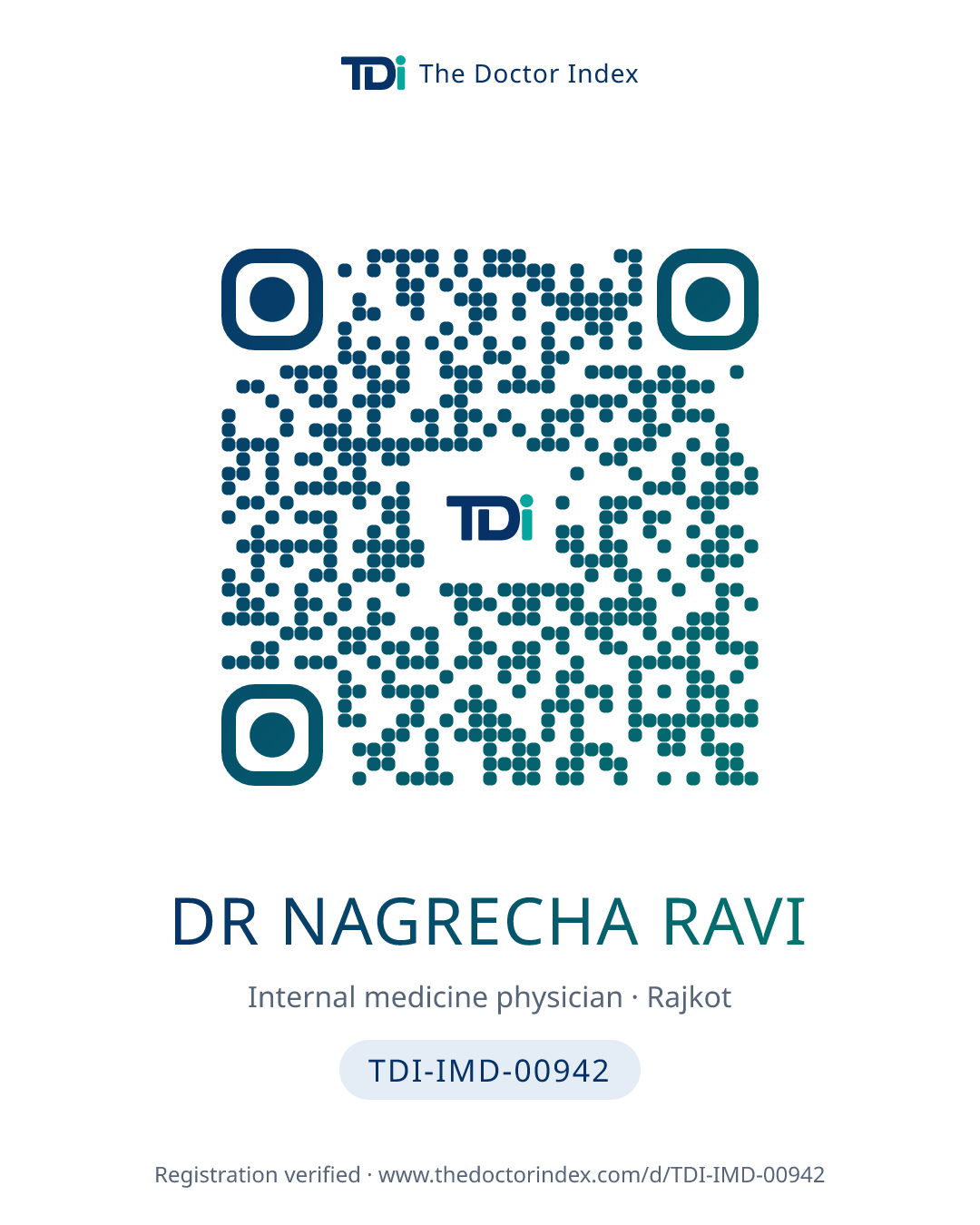 QR card for Dr Nagrecha Ravi, TDI-IMD-00942