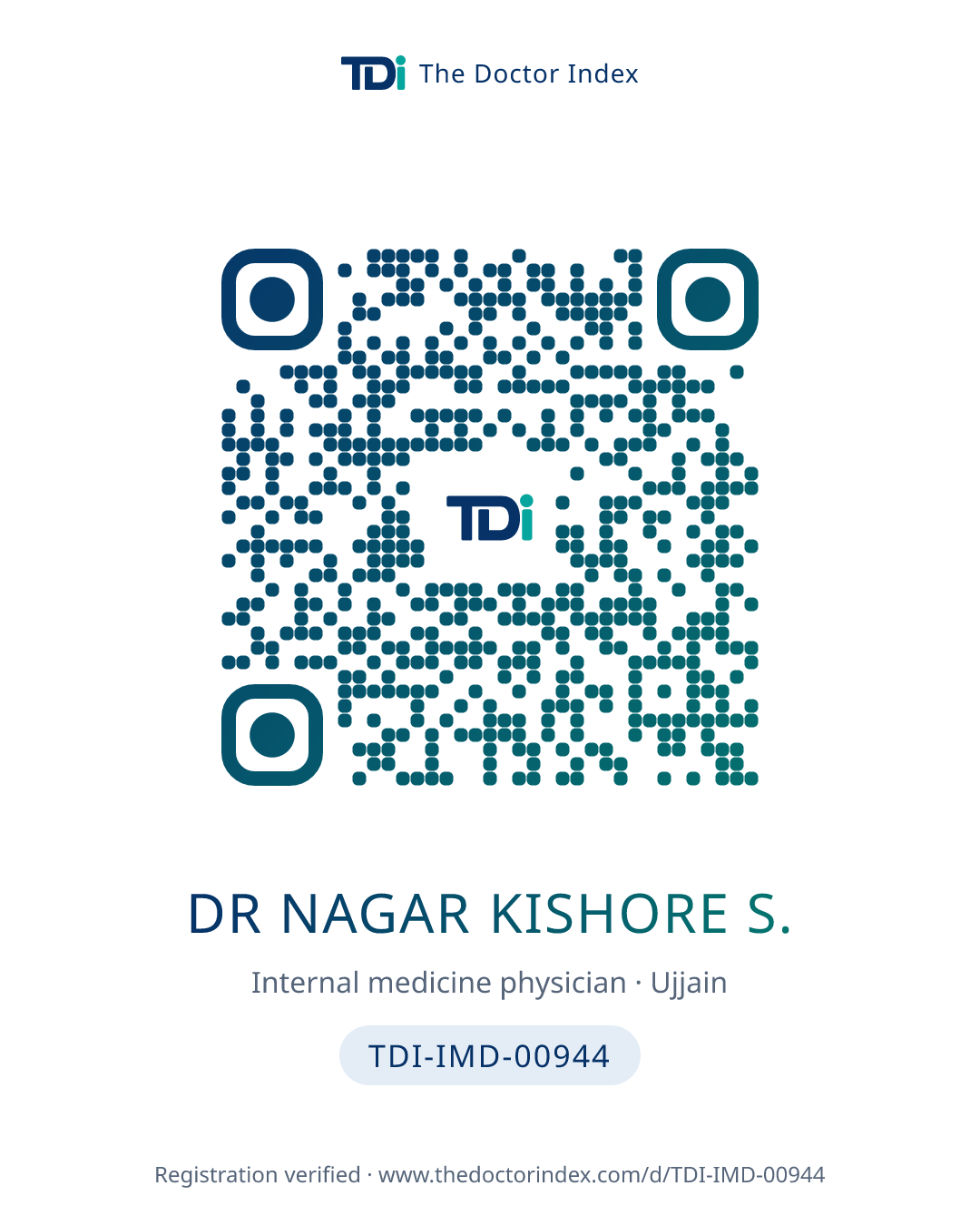 QR card for Dr Nagar Kishore S., TDI-IMD-00944
