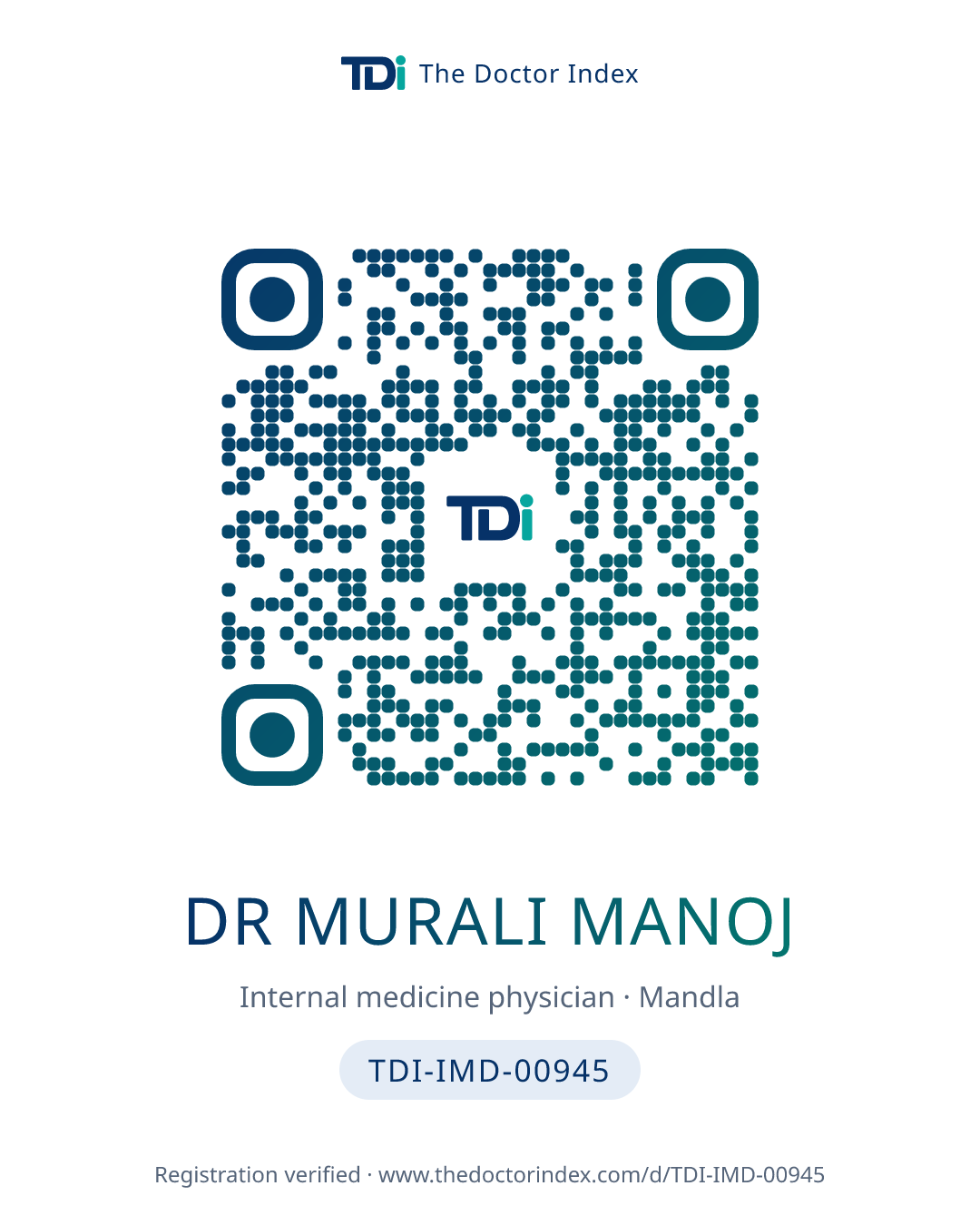 QR card for Dr Murali Manoj, TDI-IMD-00945