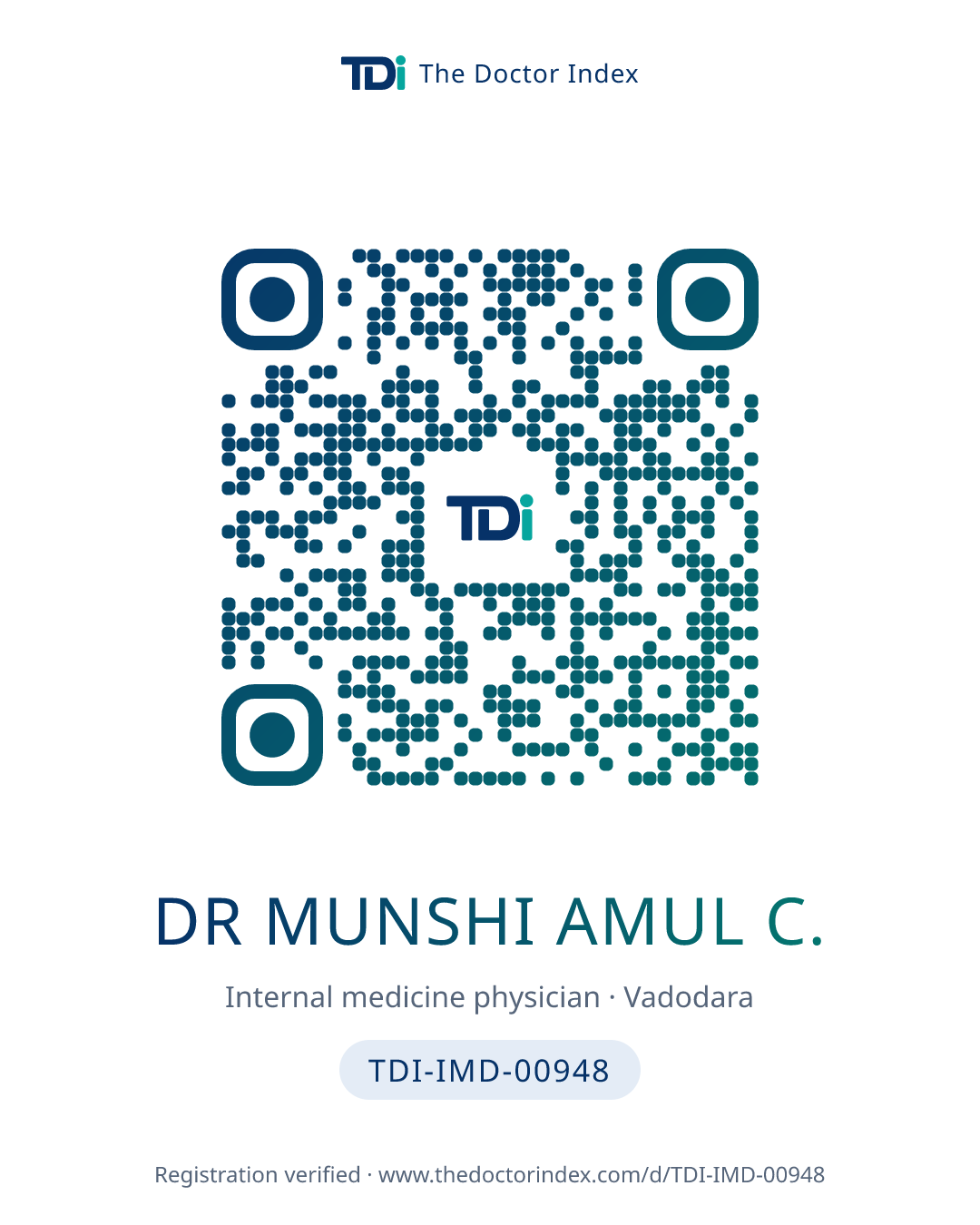 QR card for Dr Munshi Amul C., TDI-IMD-00948