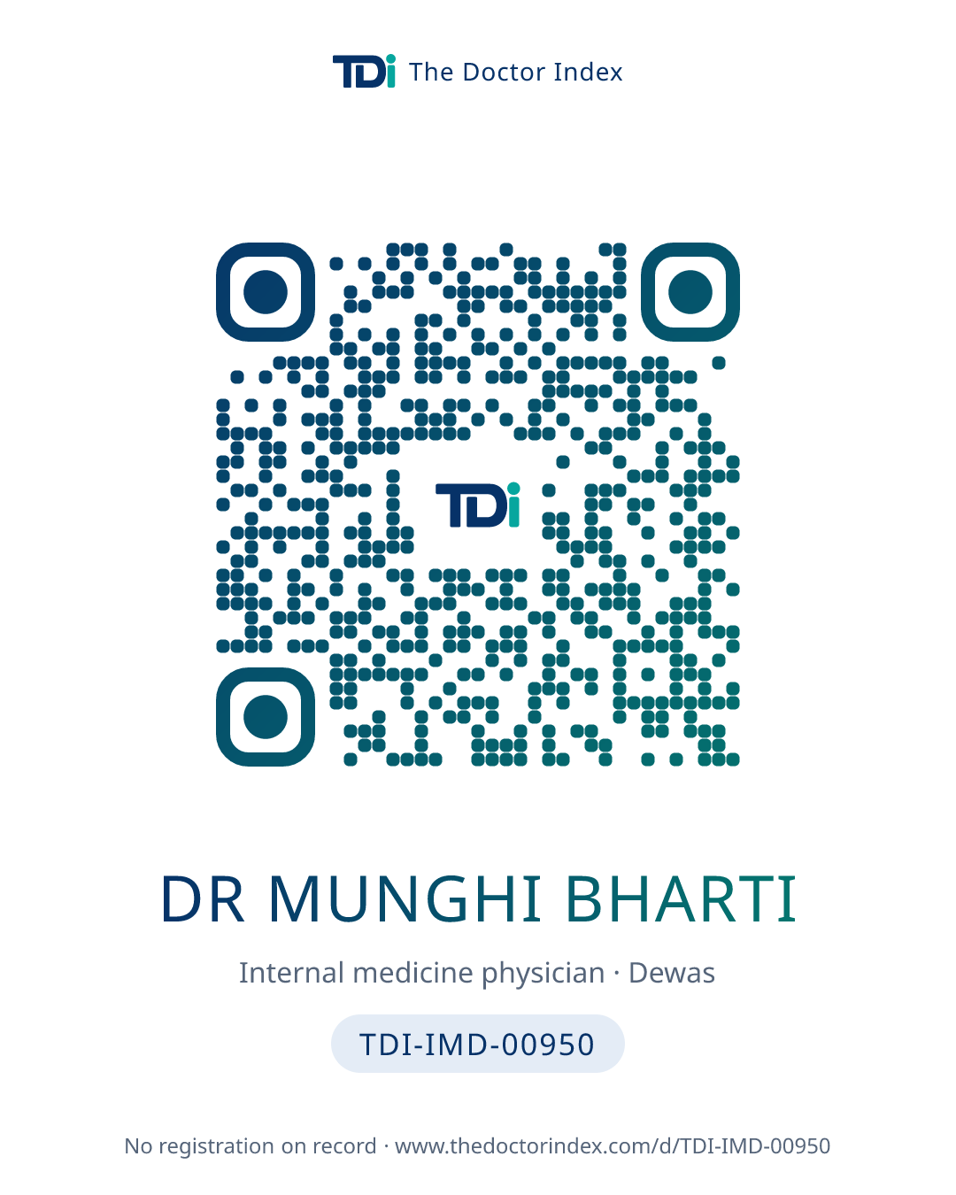 QR card for Dr Munghi Bharti, TDI-IMD-00950