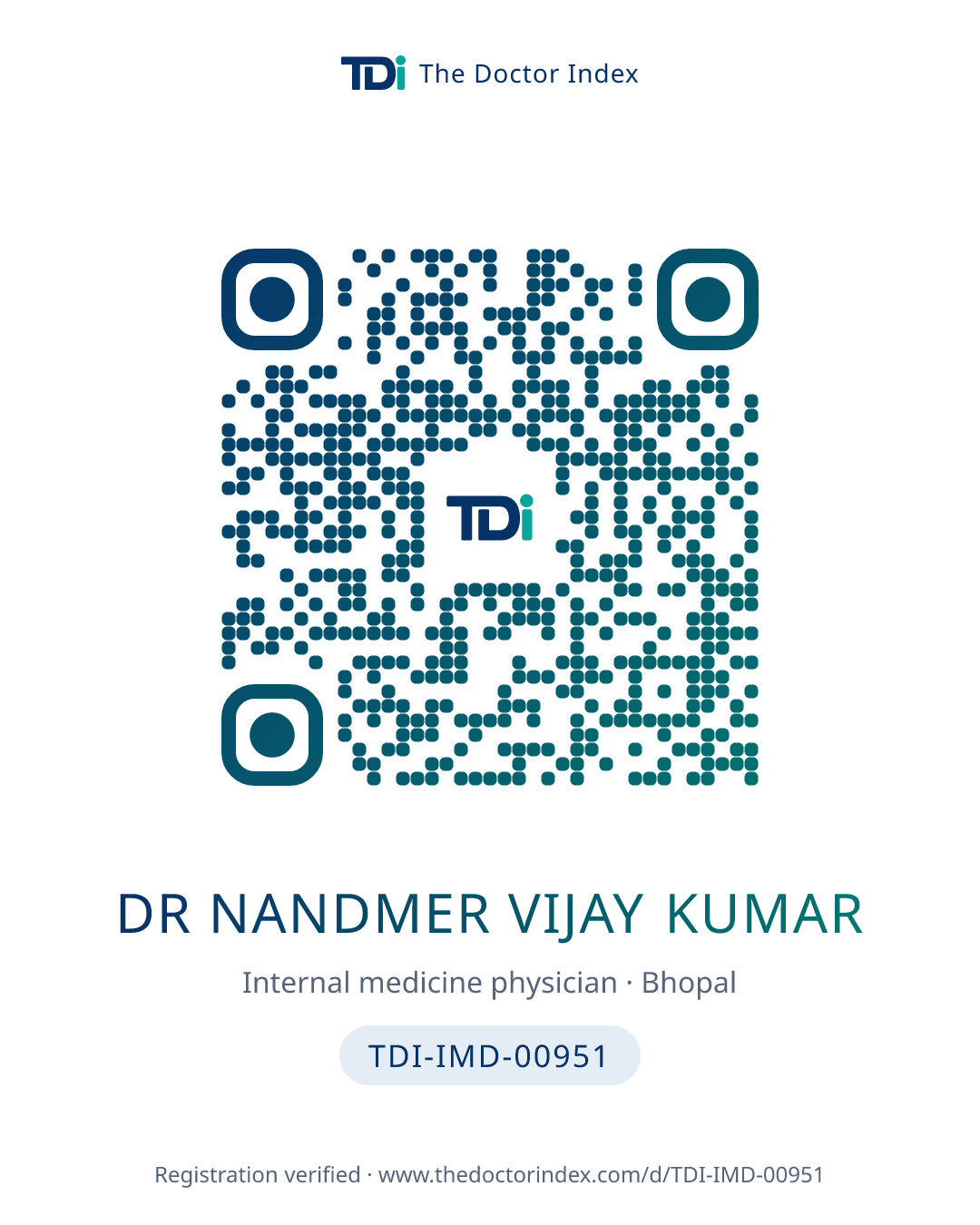 QR card for Dr Nandmer Vijay Kumar, TDI-IMD-00951