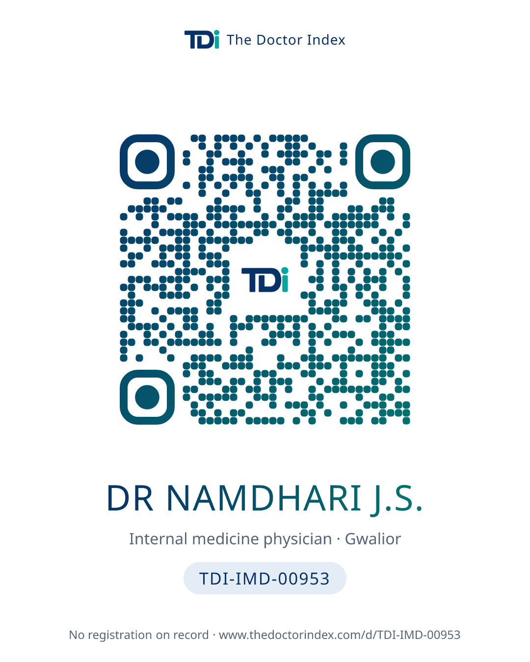 QR card for Dr Namdhari J.S., TDI-IMD-00953