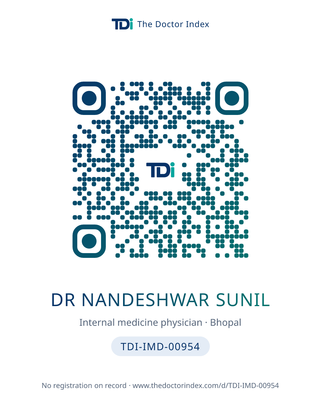 QR card for Dr Nandeshwar Sunil, TDI-IMD-00954