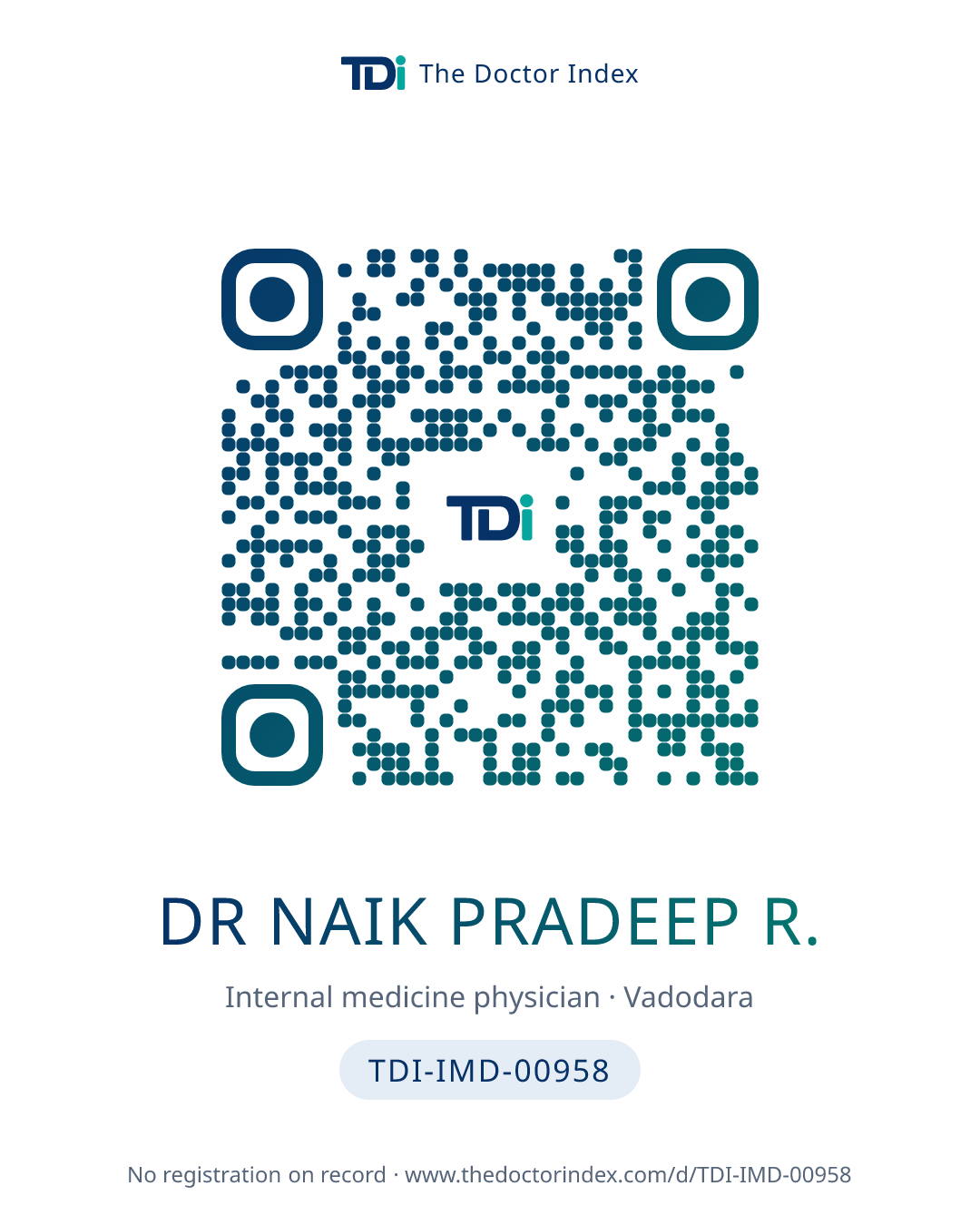QR card for Dr Naik Pradeep R., TDI-IMD-00958