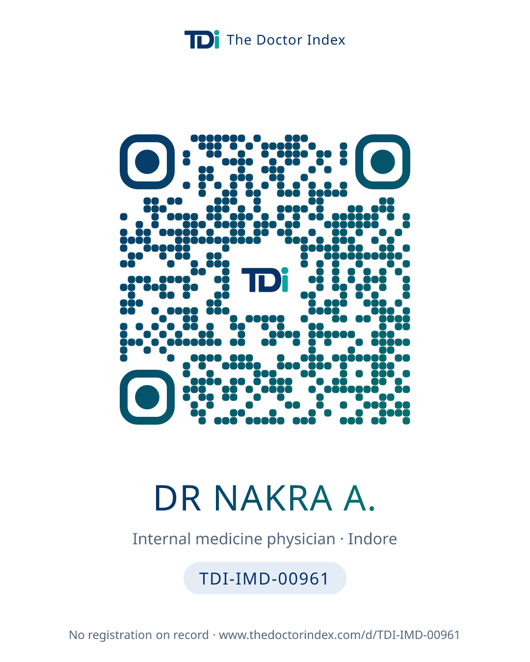 QR card for Dr Nakra A., TDI-IMD-00961