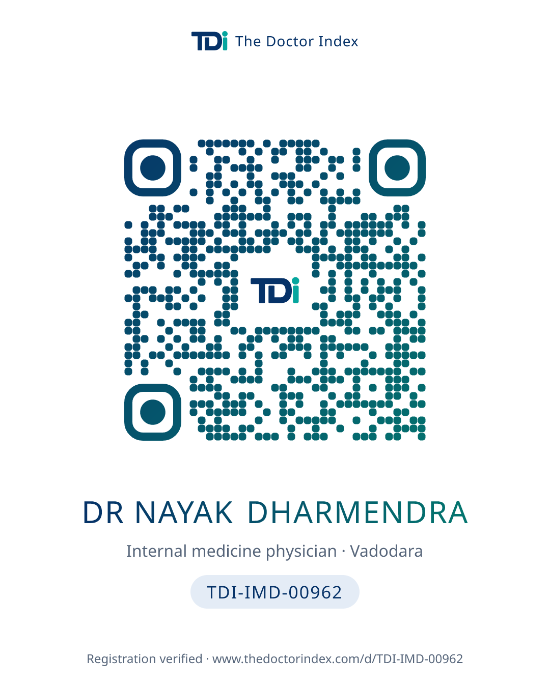 QR card for Dr Nayak Dharmendra, TDI-IMD-00962