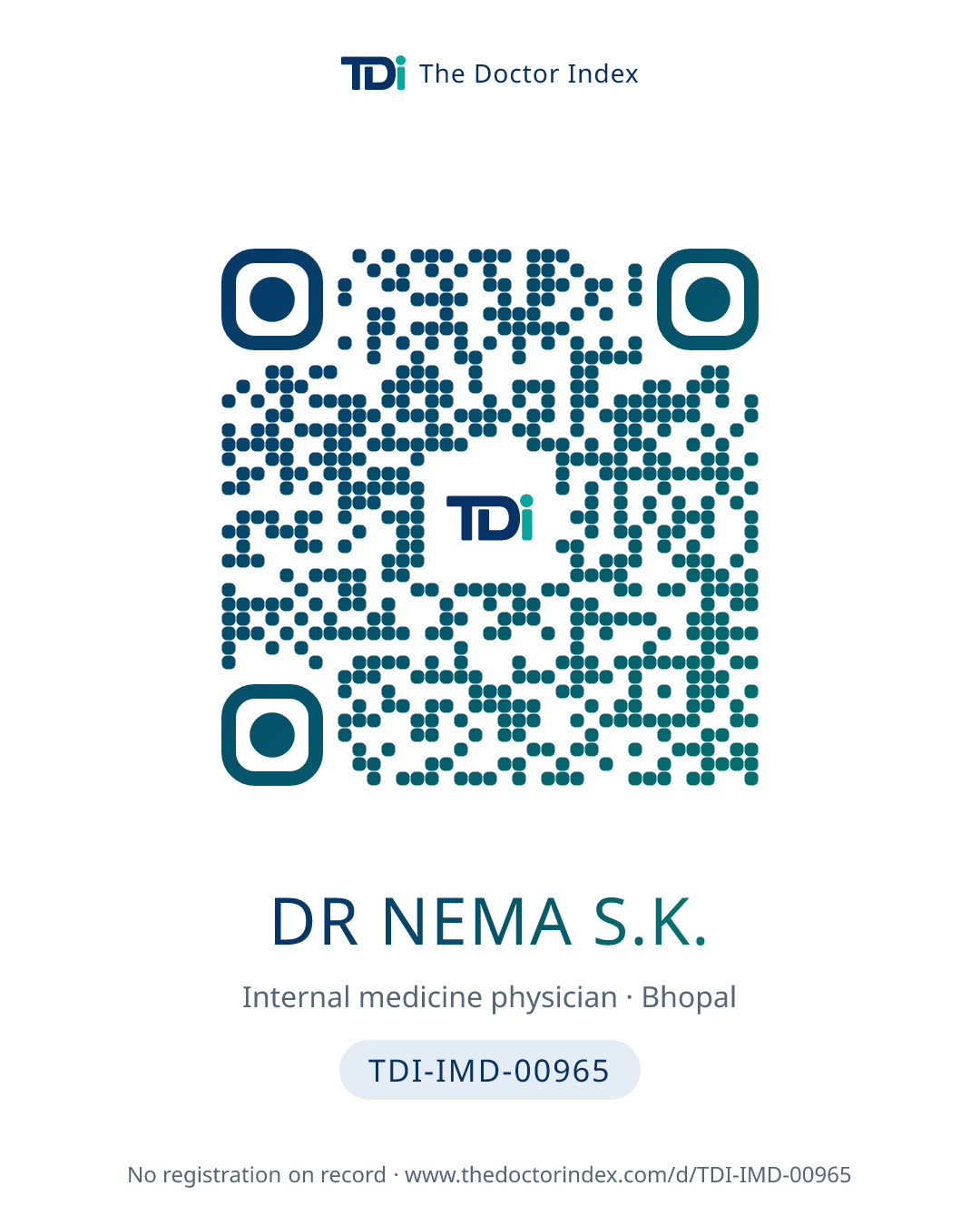 QR card for Dr Nema S.K., TDI-IMD-00965