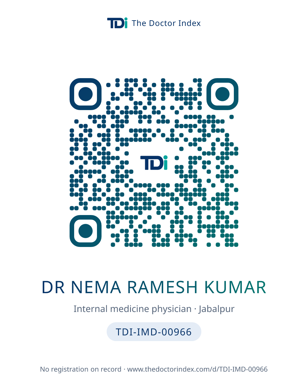 QR card for Dr Nema Ramesh Kumar, TDI-IMD-00966