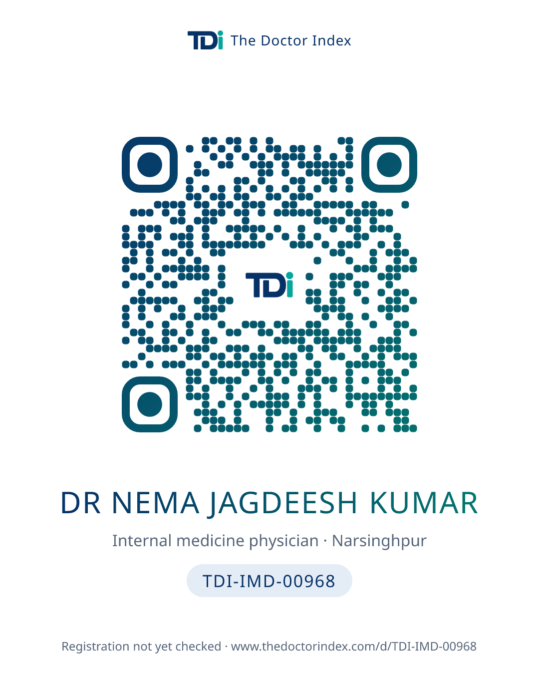 QR card for Dr Nema Jagdeesh Kumar, TDI-IMD-00968