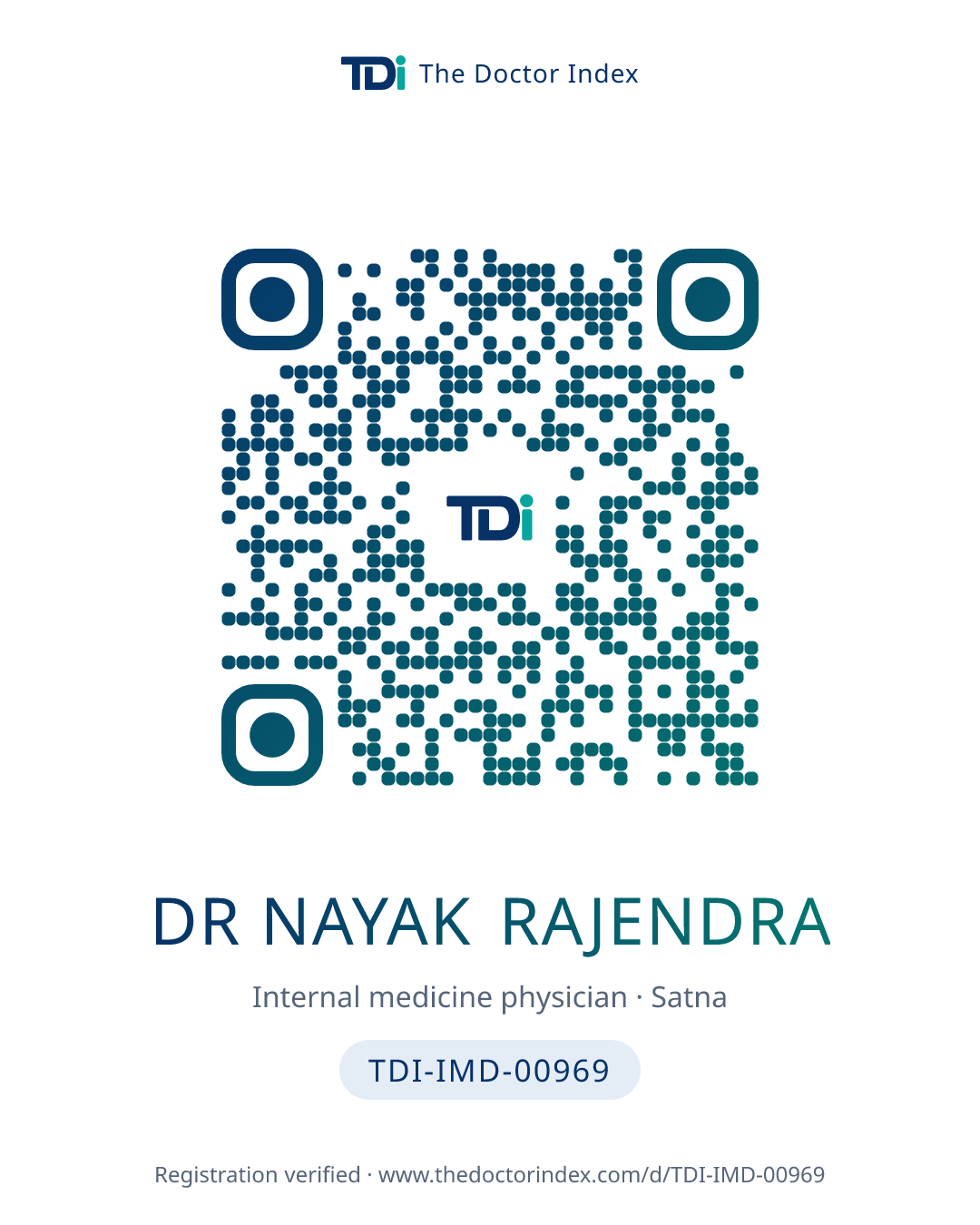 QR card for Dr Nayak Rajendra, TDI-IMD-00969