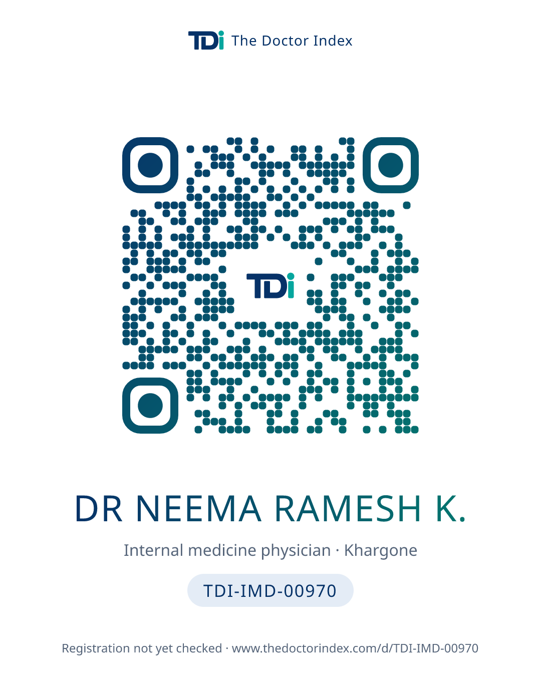QR card for Dr Neema Ramesh K., TDI-IMD-00970