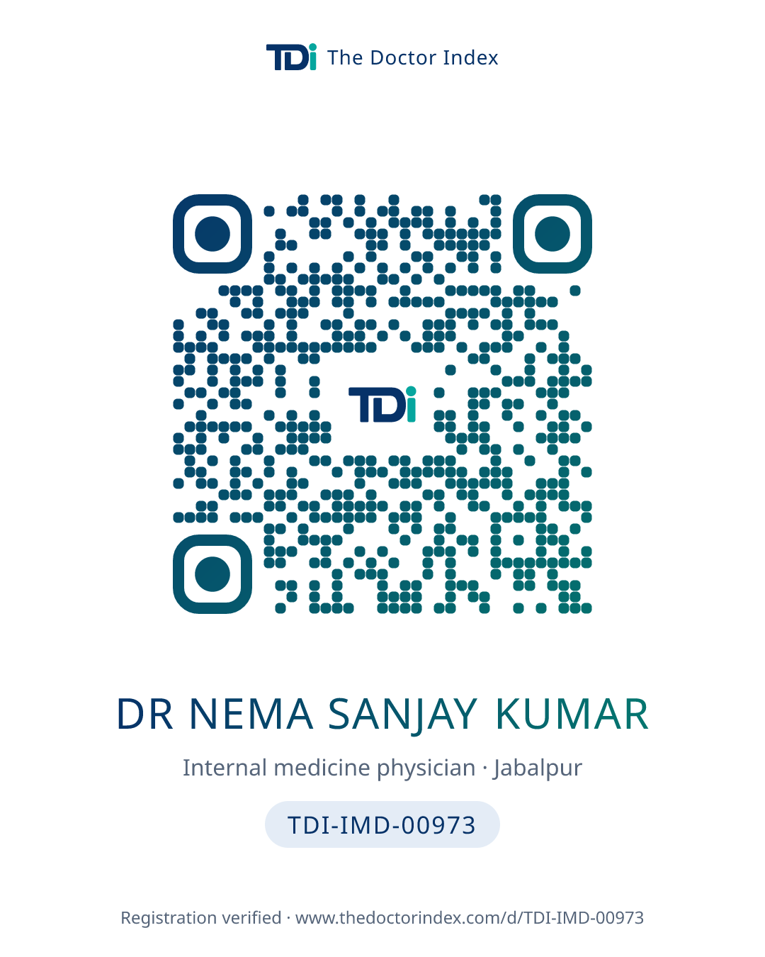 QR card for Dr Nema Sanjay Kumar, TDI-IMD-00973