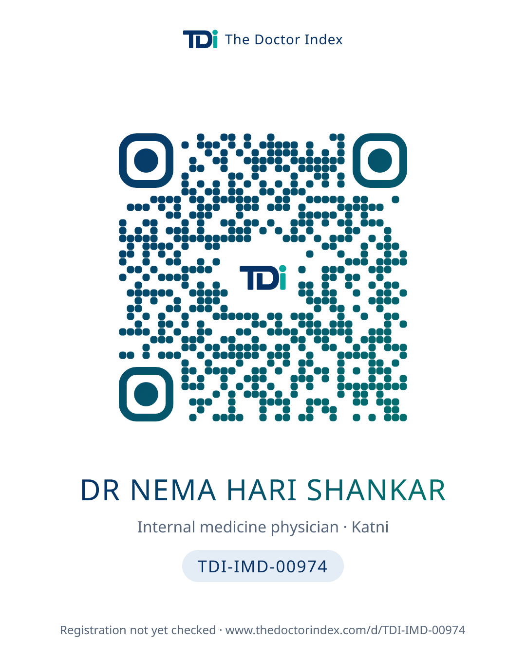 QR card for Dr Nema Hari Shankar, TDI-IMD-00974