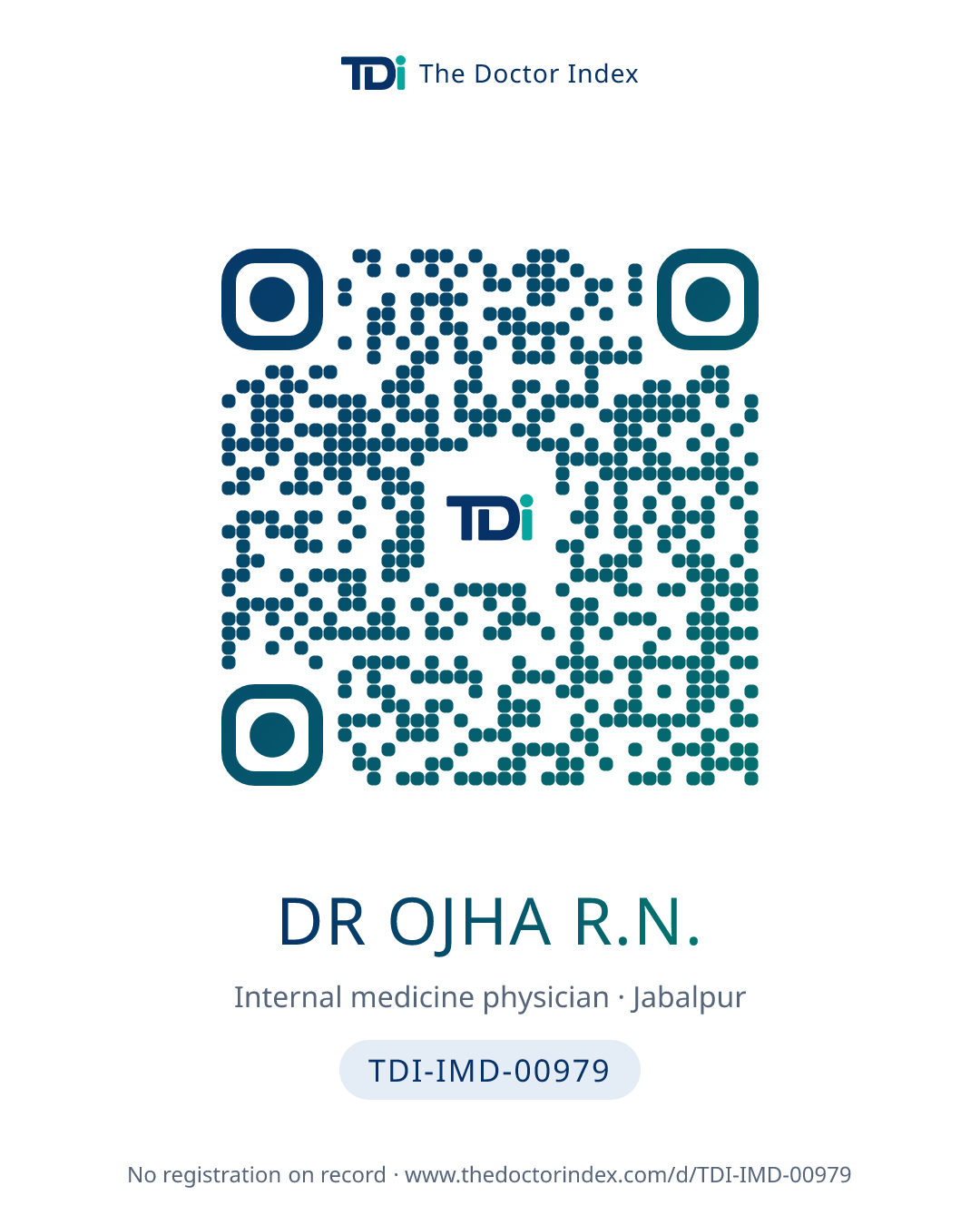 QR card for Dr Ojha R.N., TDI-IMD-00979
