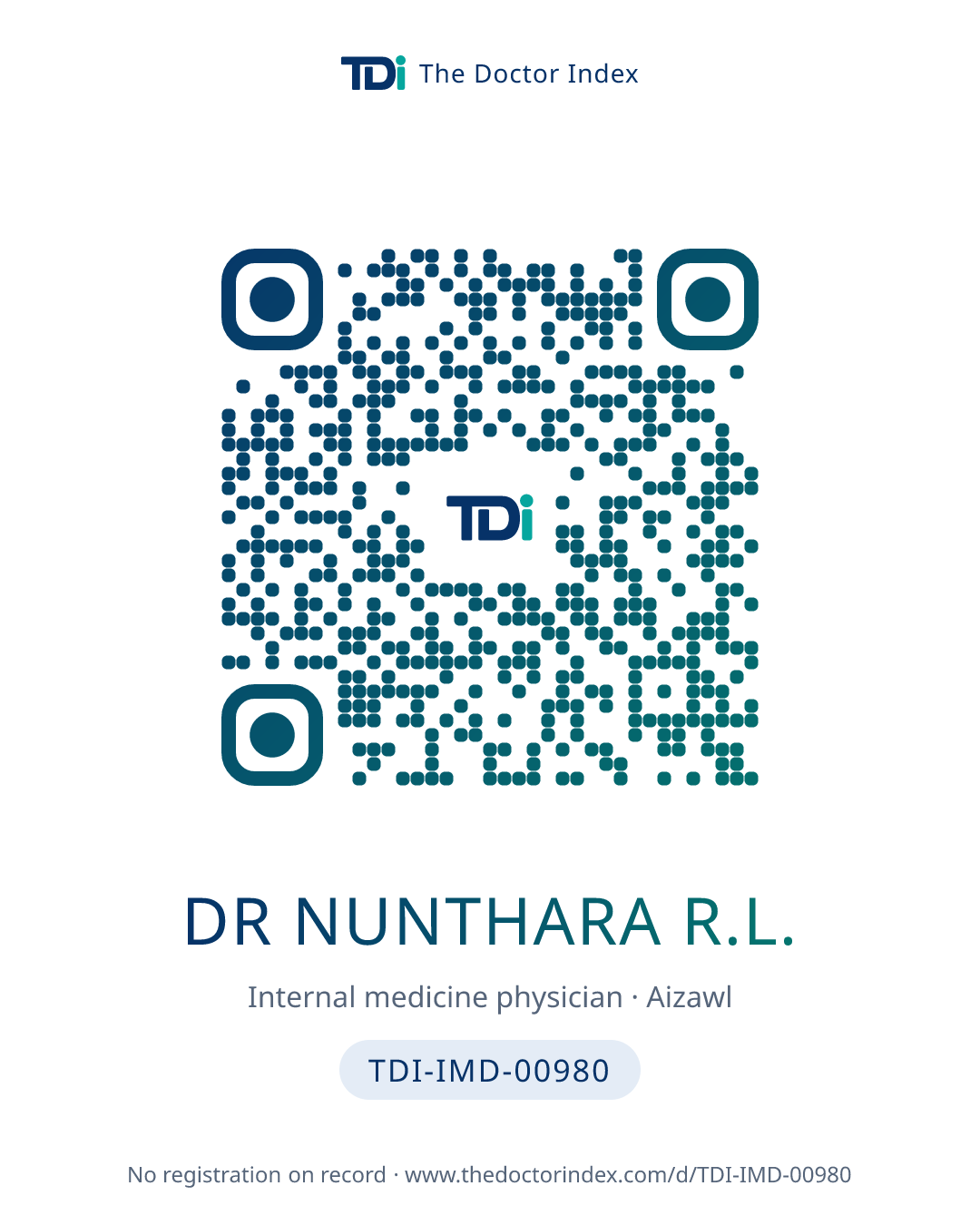QR card for Dr Nunthara R.L., TDI-IMD-00980