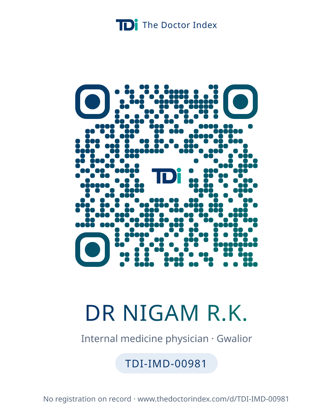 QR card for Dr Nigam R.K., TDI-IMD-00981